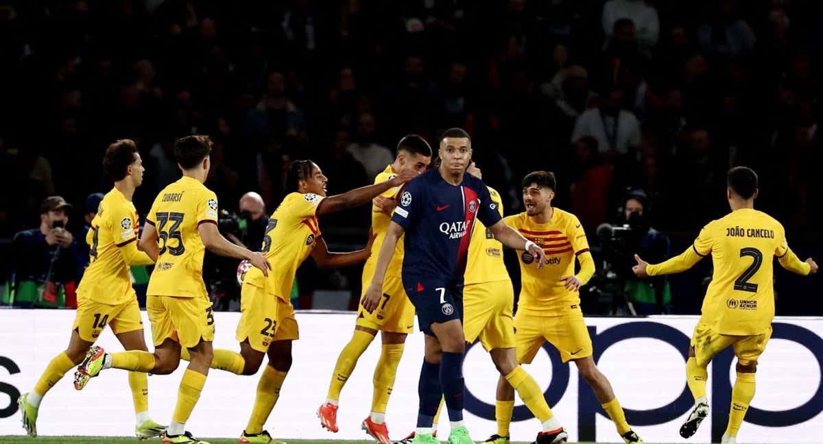 El Barcelona contra el PSG en el partido de la Champions League./AFP