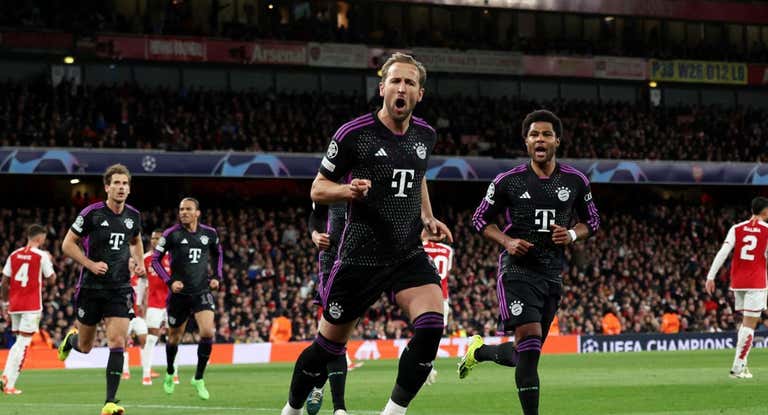 Harry Kane, máximo artillero de la Champions League 2023/24, celebra su gol frente al Arsenal en Londres.