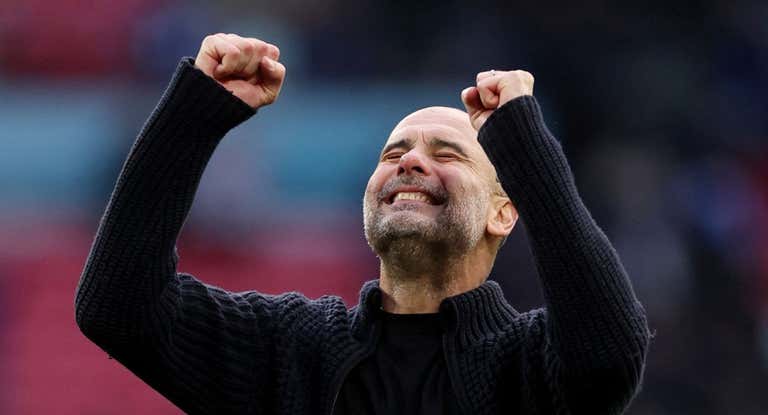 Guardiola celebra el pase a la final de la FA Cup.