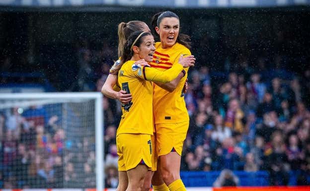 Engen celebrando un gol con Aitana y Keira Walsh.  FC BARCELONA