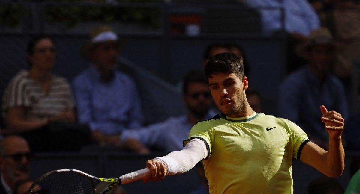 Alcaraz durante un partido en el Mutua Madrid Open.
