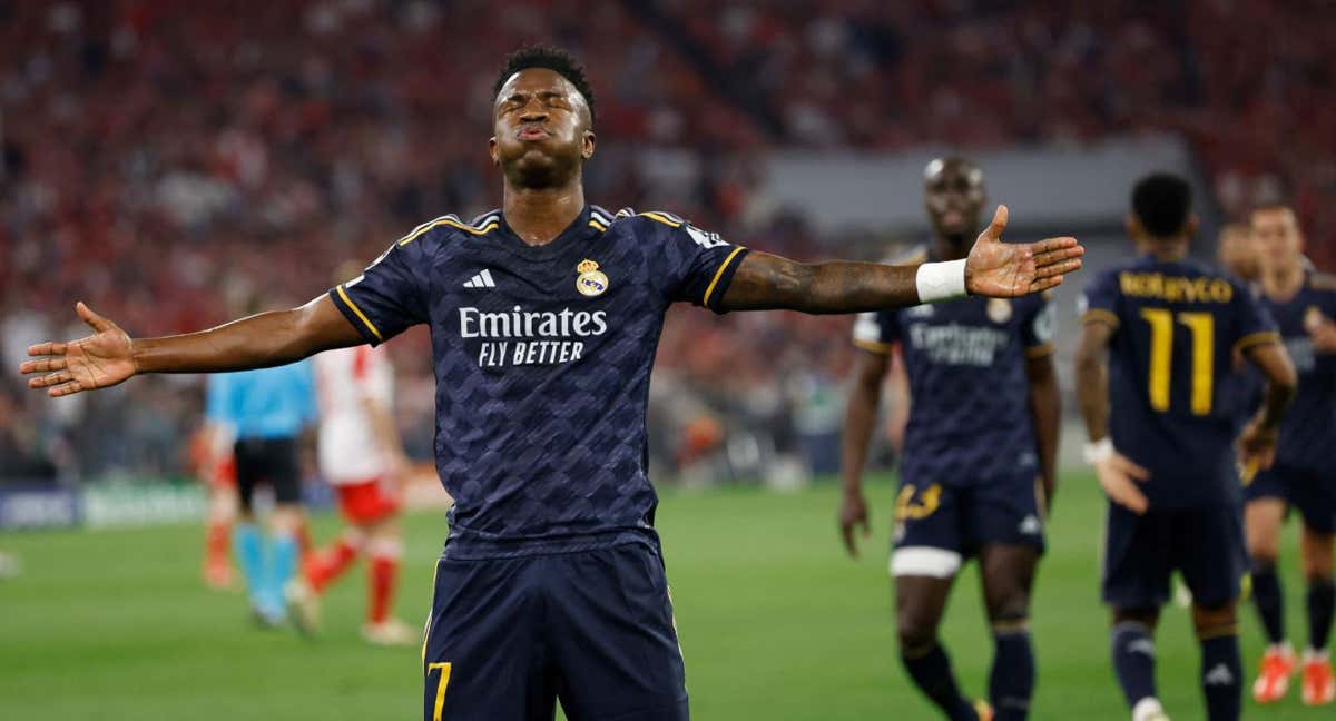 Vinicius celebra el gol al Bayern./AFP