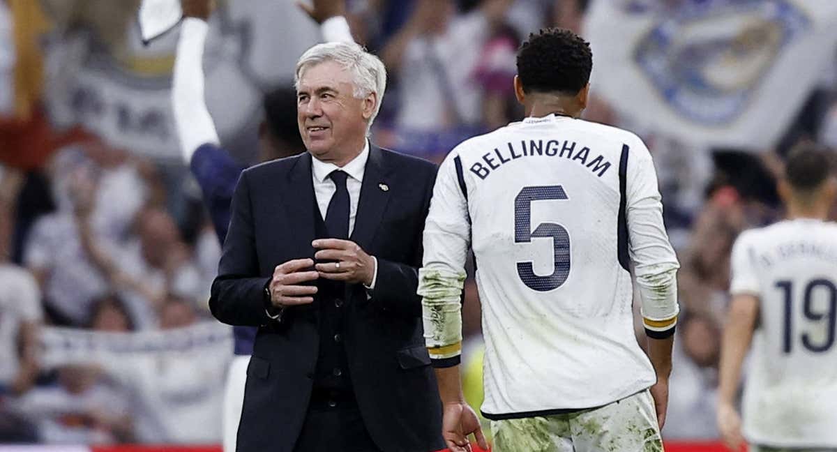 Ancelotti celebra la victoria ante el Cádiz.