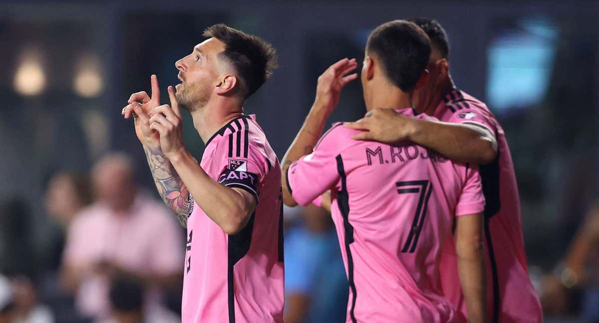 Messi celebra su gol a los New York Red Bull.