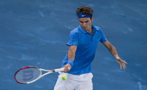 Roger Federer, durante la edición de Mutua Madrid Open 2012 con la arcilla azul.  Belen Diaz