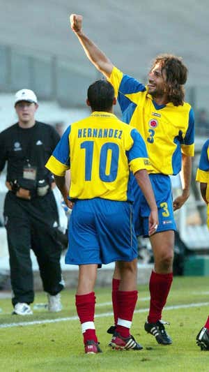 Yepes celebra un gol con Colombia en 2003. Pascal Fayolle