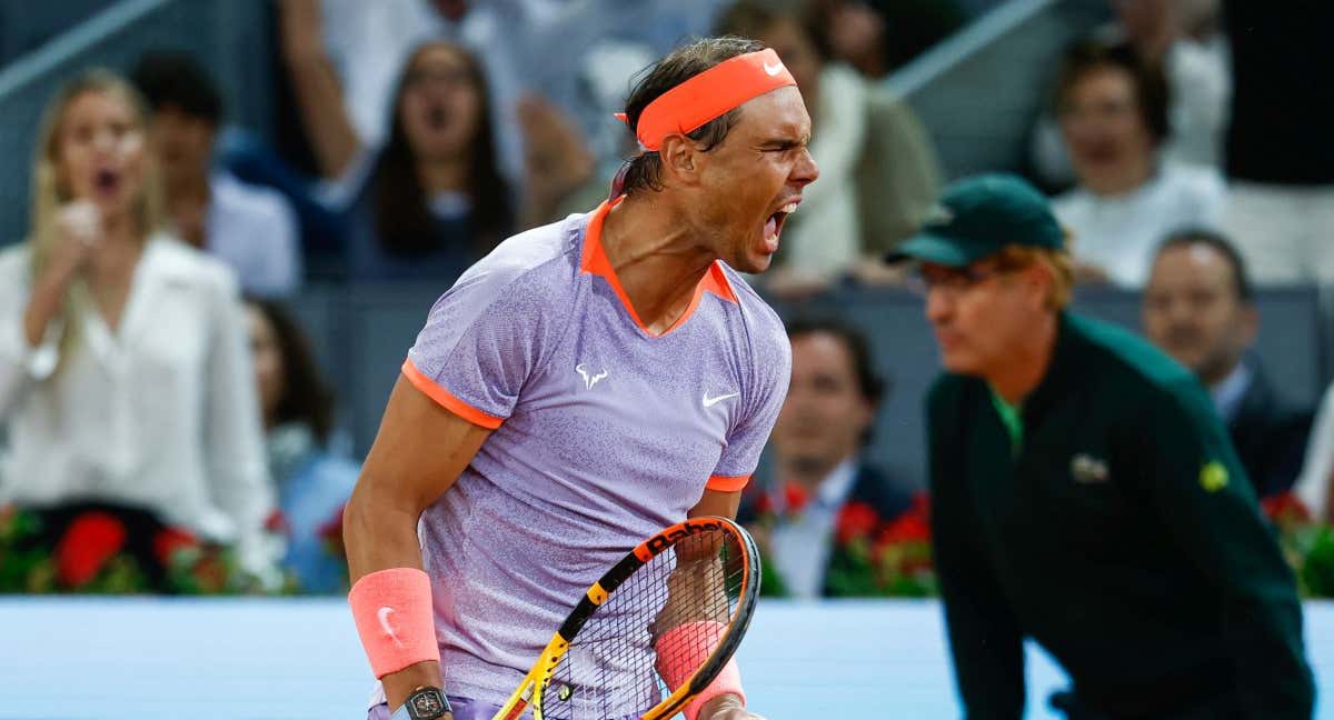 Nadal celebra un punto en el Mutua Madrid Open de 2024./AFP