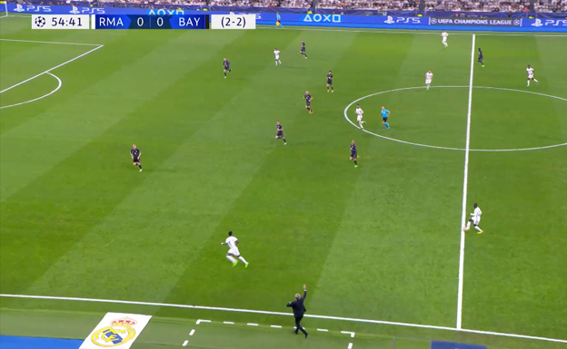 Vinícius muy abierto buscando atacar a De Ligt ante la ausencia de Kimmich.  WYSCOUT