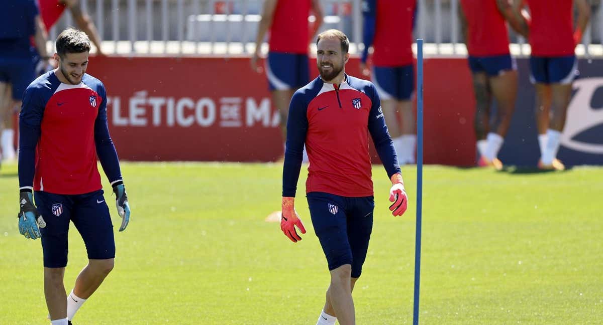 El esloveno del Atlético durante un entrenamiento en Majadahonda. /EFE