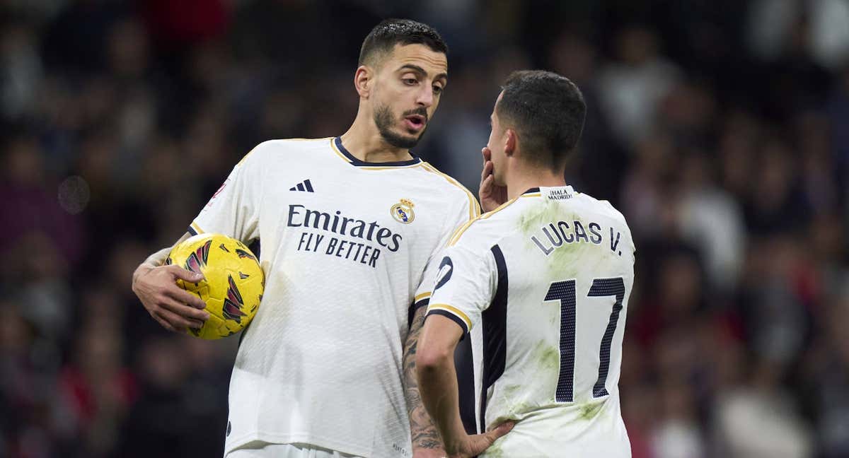 Joselu y Lucas Vázquez, durante un partido con el Real Madrid./Getty Images