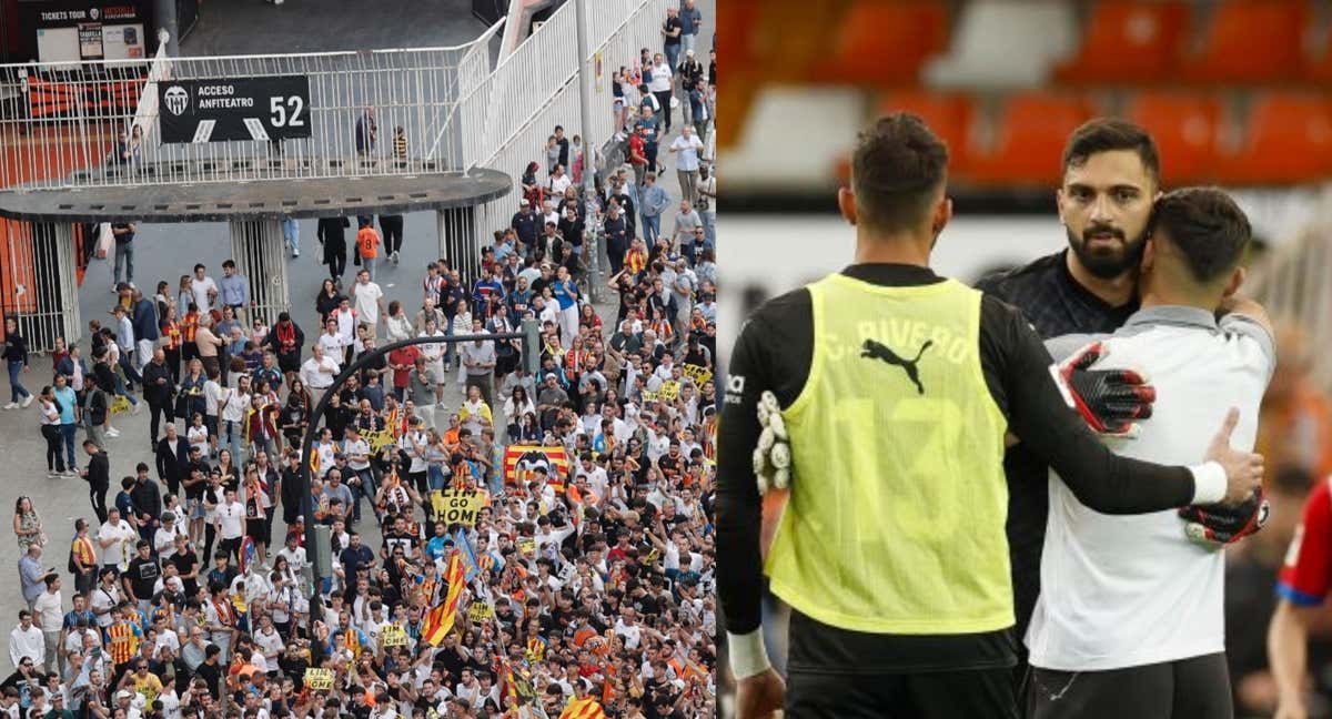 La protesta contra Lim y Mamardashvili en el estadio. /À Punt/LaLiga.