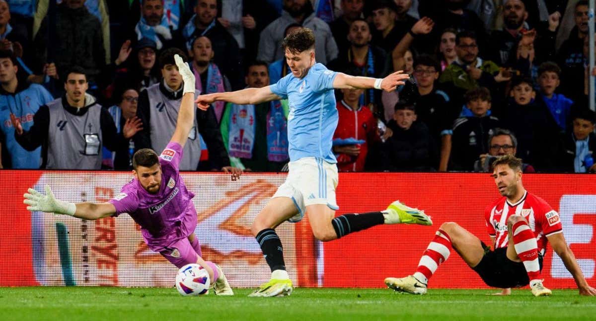 Unai Simón, durante el partido ante el Celta de Vigo en el que le cambiaron a los 62 minutos. /Athletic Club