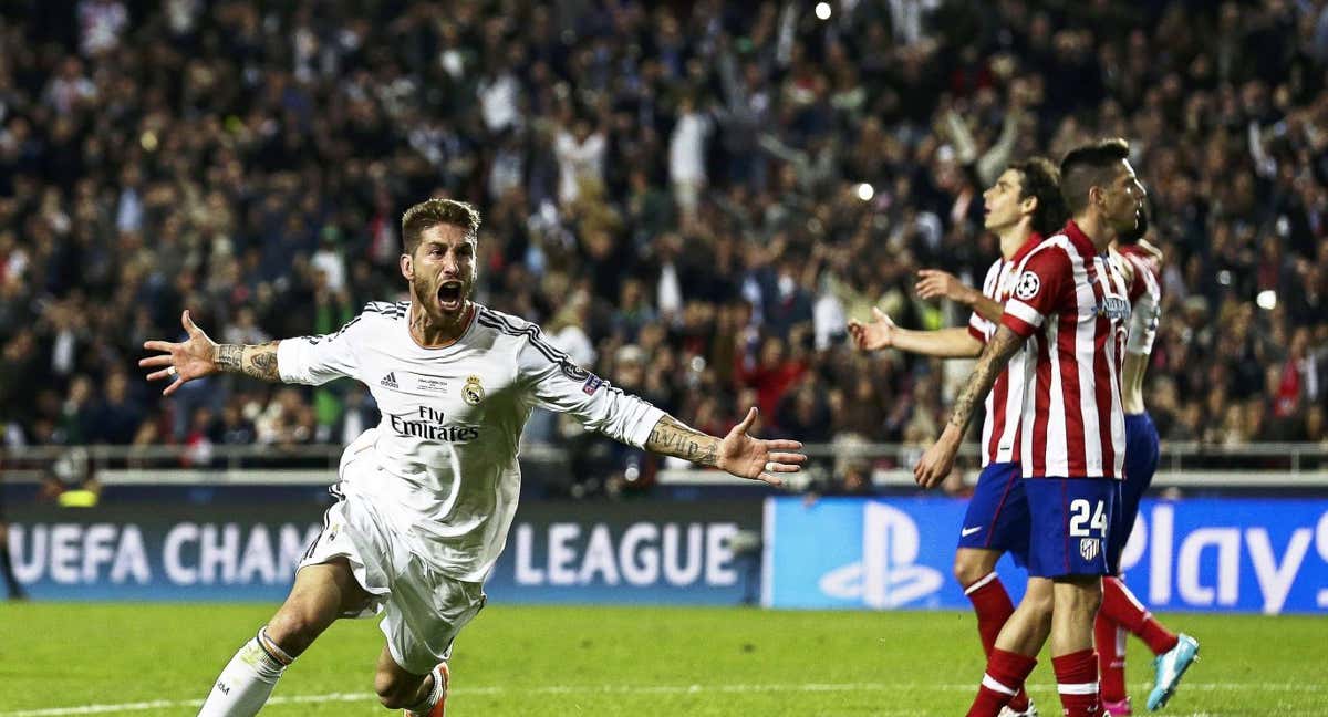 Ramos celebra el gol ante el Atlético. /EFE