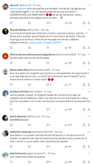 Algunas de las quejas de los aficionados en redes sociales. RRSS