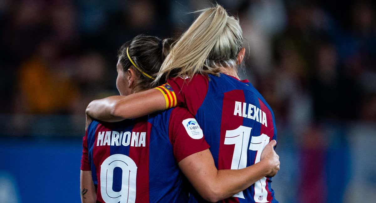 Mariona Caldentey y Alexia Putellas celebrando un gol. /FC BARCELONA