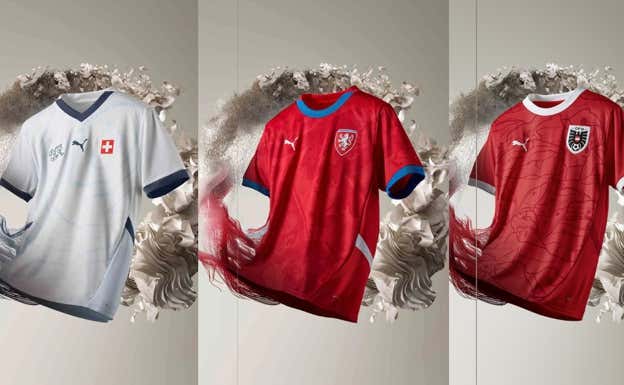 Equipaciones de República Checa, Austria y Serbia.