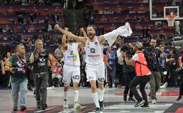 Sergio Rodríguez celebra un triunfo con el Real Madrid. Getty