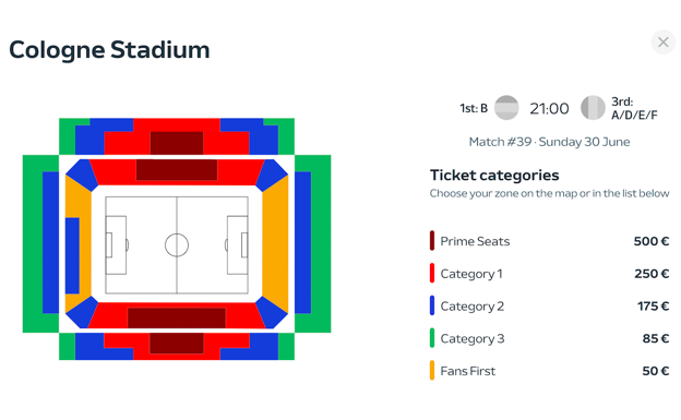 Mapa del estadio de Colonia. UEFA