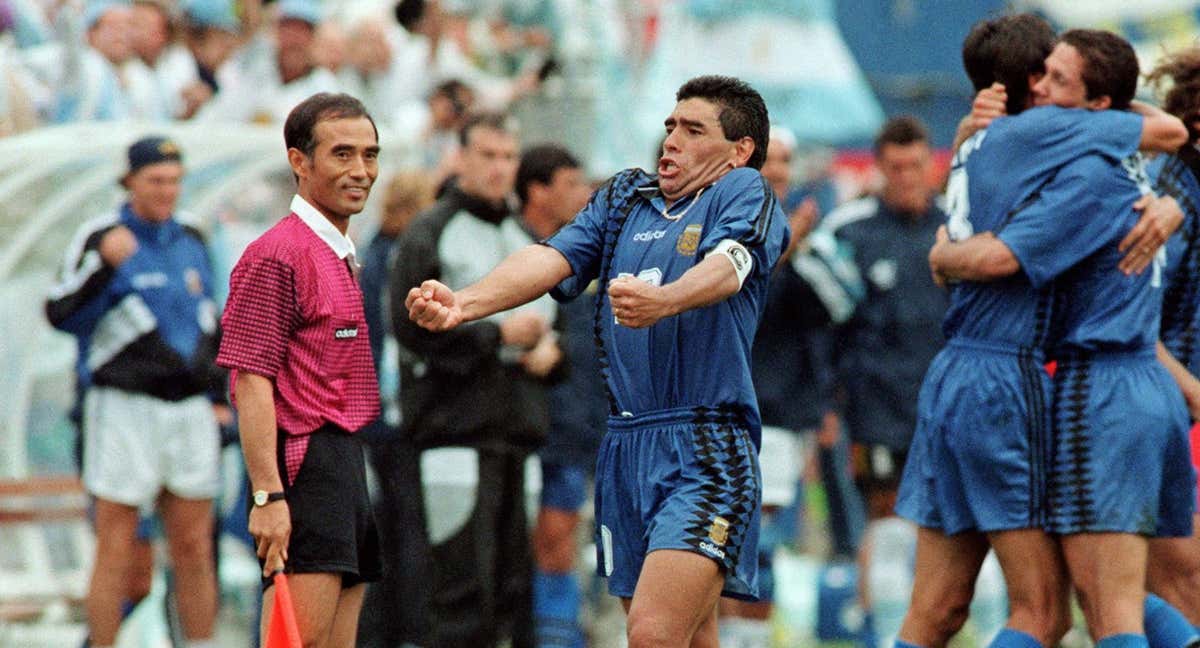 Maradona celebra un gol en el Mundial de EEUU 94. /AFP