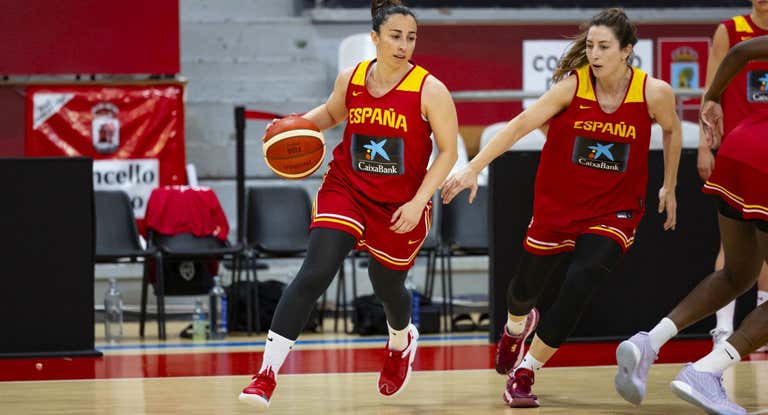 Silvia Domínguez en un entrenamiento con la selección en Vigo.