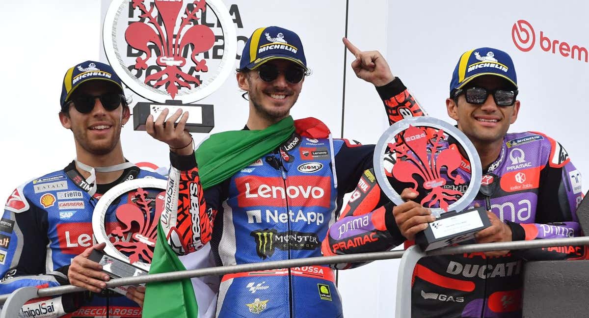 Bagnaia celebra el triunfo en el Gran Premio de Italia./Reuters