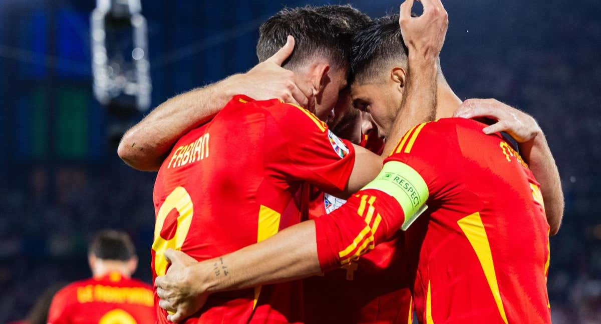 La Selección celebra el primer gol de España ante Georgia en un partido que acabó remontando. /GETTY