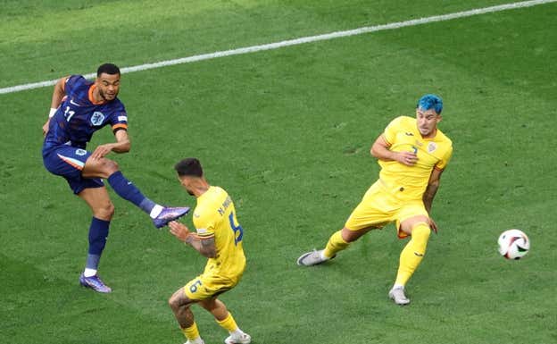 El tanto de Cody Gakpo frente a Rumanía.  EFE