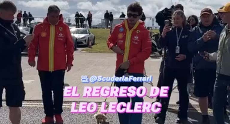 Charles Leclerc llegó acompañado de su perro Leo al circuito de Silverstone
