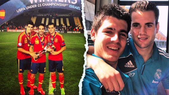 Morata, Carvajal y Nacho, campeones de Europa sub-21 en Israel (primera imagen); Morata y Nacho, canteranos del Real Madrid./Instagram de Iker Casillas