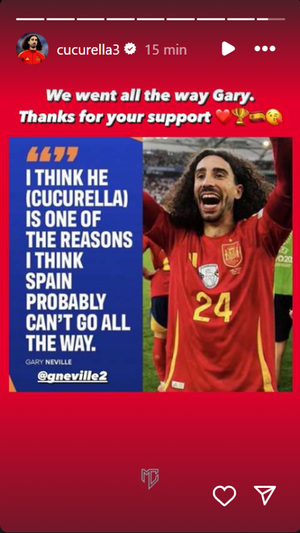 Cucurella y su mensaje en Instagram.