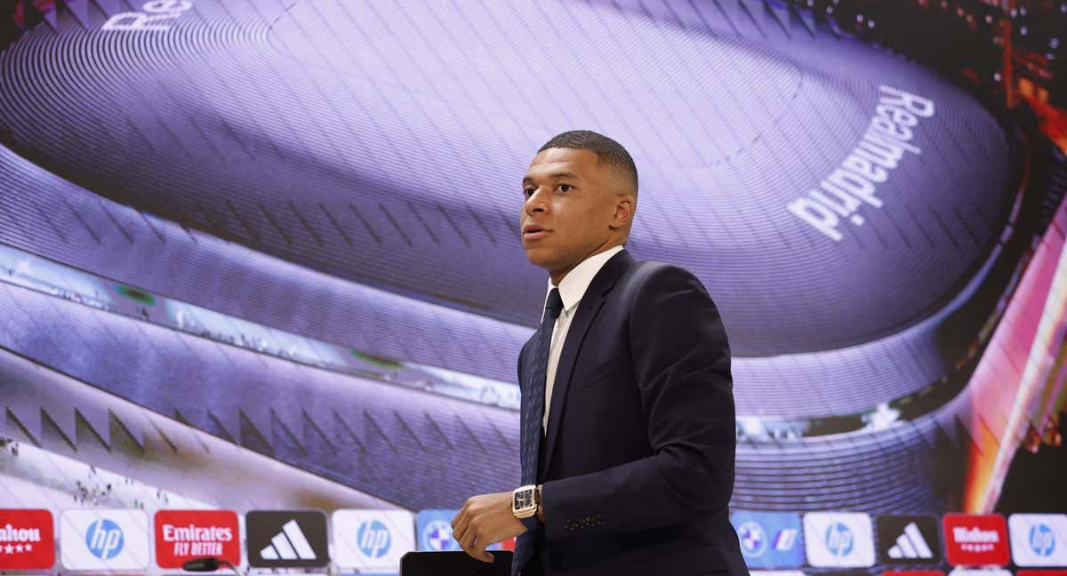 Mbappé, en la sala de prensa del Santiago Bernabéu./Reuters