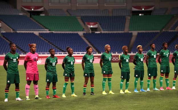 Las jugadoras de Zambia antes de un partido.  REUTERS