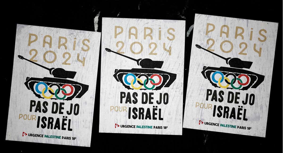 Carteles de protesta ante la participación de Israel en los JJOO /REUTERS