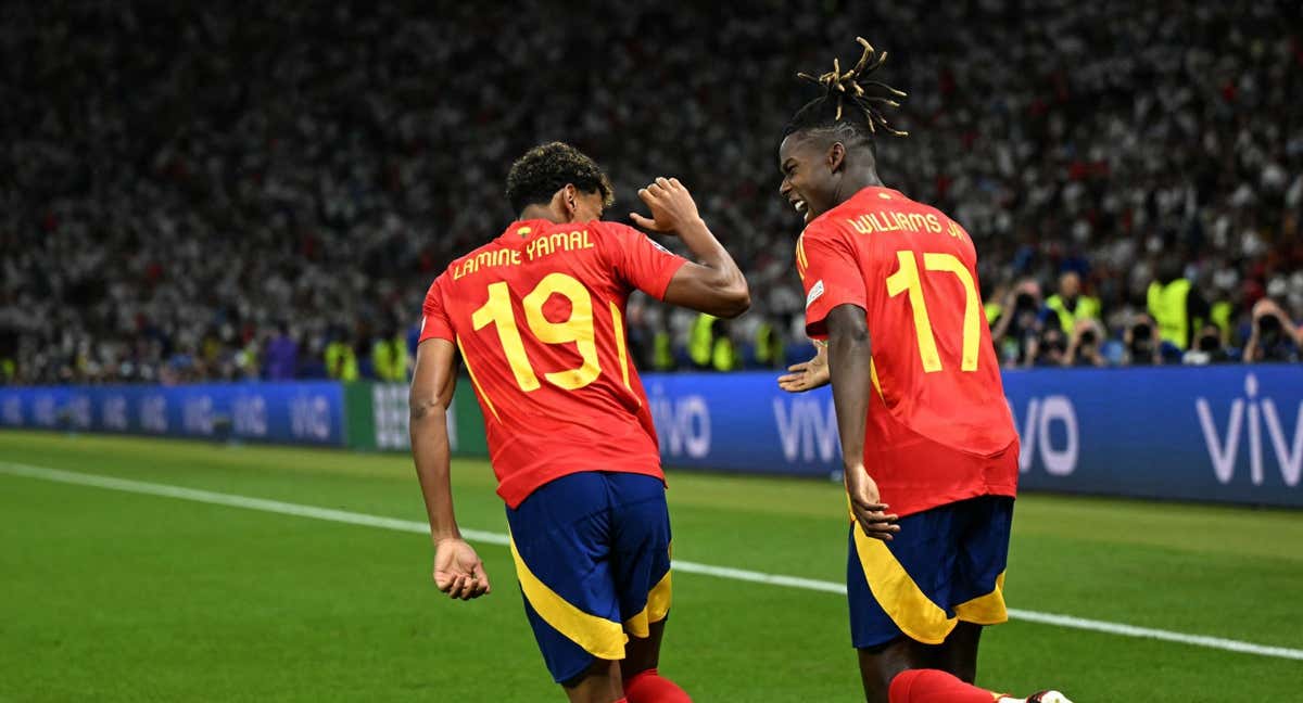 Lamine y Nico celebran un gol en la final de la Eurocopa.