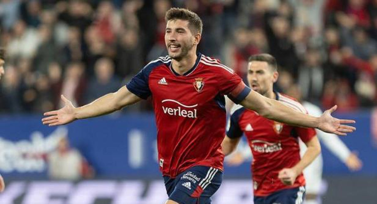 David García celebra un gol con Osasuna.