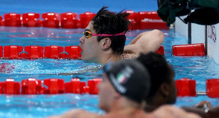 Pan Zhanle, en la prueba de los 100 libre en la que consiguió el oro y la plusmarca mundial.