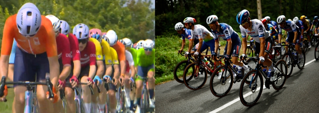 A la izquierda, el pelotón de los JJOO este sábado. A la derecha, una imagen del Tour de Francia 2023. Eurosport / Getty
