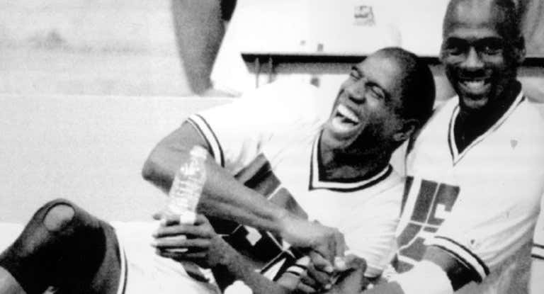 Magic Johnson y Michael Jordan durante los Juegos de Barcelona.