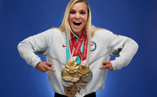 El botín de medallas de Oksana Masters.  GETTY
