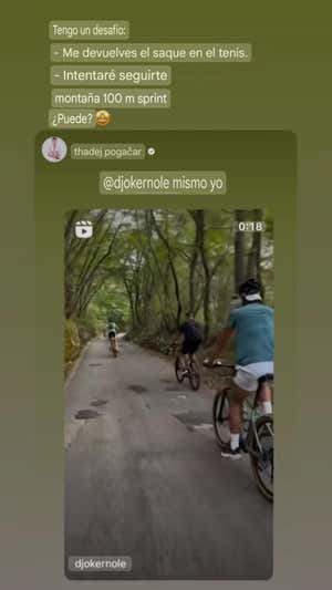 Djokovic responde a Pogacar y le propone un reto que combina tenis y ciclismo. INSTAGRAM