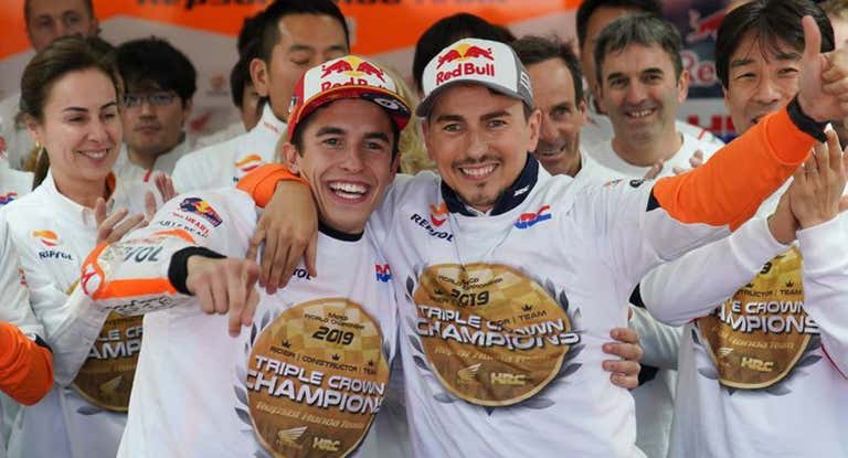 Marc Márquez y Jorge Lorenzo en 2019.