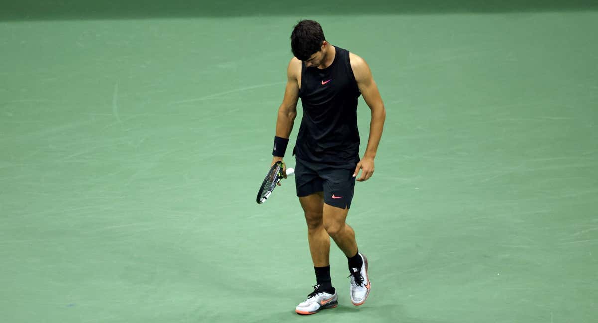 Carlos Alcaraz, durante la derrota ante Van de Zandschulp en la segunda ronda del US Open.