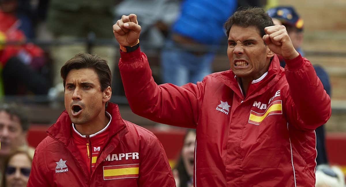 David Ferrer y Rafael Nadal durante una eliminatoria de la Copa Davis en 2018.