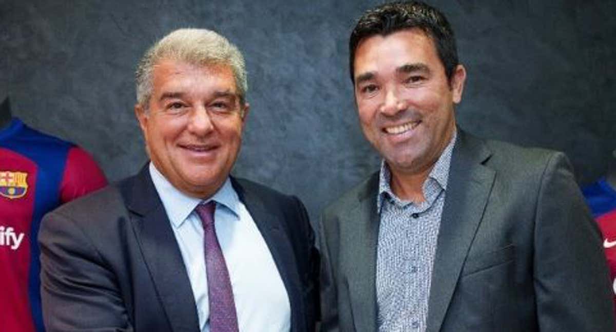 Laporta y Deco en la presentación del luso como director deportivo.