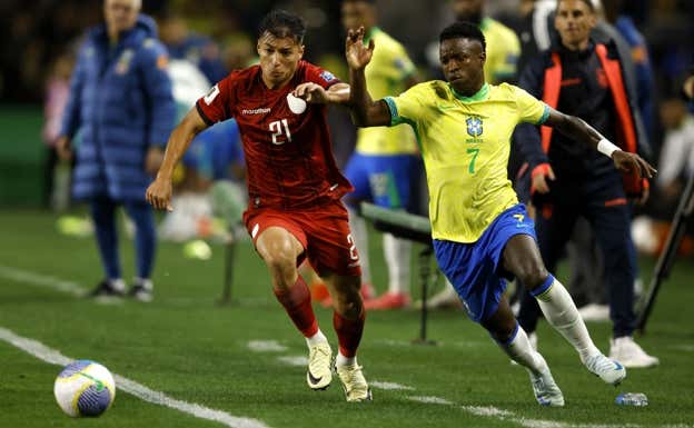 Vinicius, contra Ecuador.  REUTERS