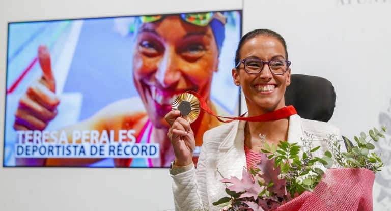 Teresa Perales durante el homenaje del Ayuntamiento de Zaragoza el pasado miércoles.