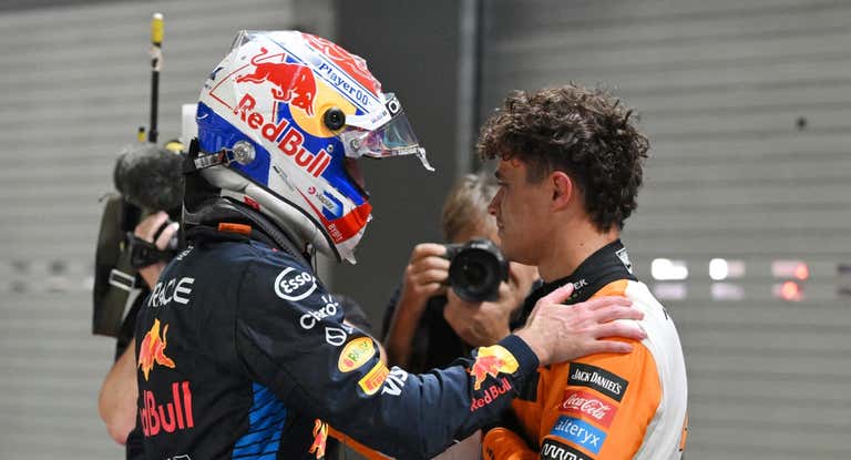 Lando Norris y Max Verstappen, tras la clasificación.