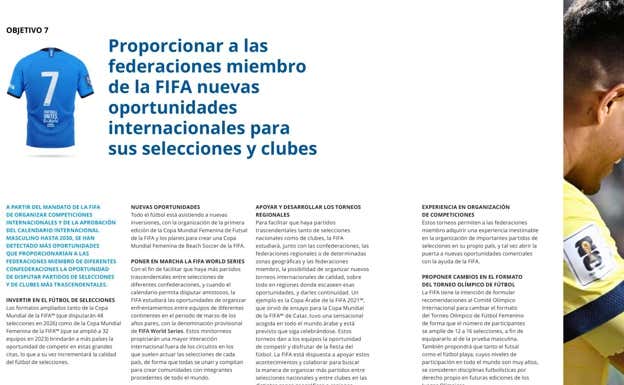 La página 50 de los 'Objetivos Estratégicos para el Fútbol Mundial: 2023-2027'.  FIFA