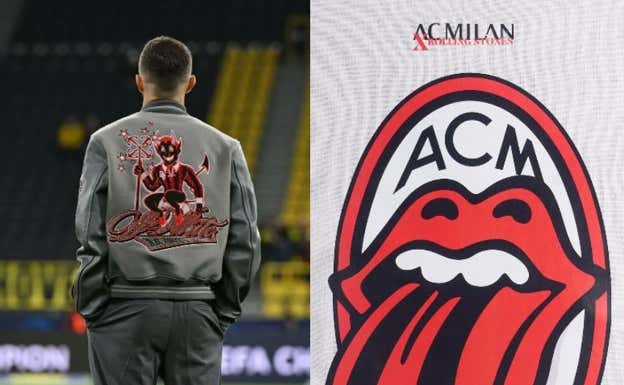 Ropa formal de Off-White y símbolo de la colaboración con Rolling Stones.  AC MILAN