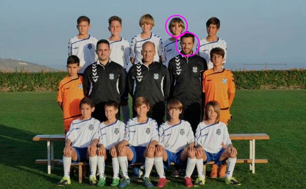 Nico Paz y Aitor Sanz posan en la foto de equipo del Infantil del Tenerife. CEDIDA